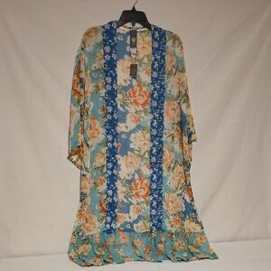 Vince Camuto Blue and Cream Floral Kimono